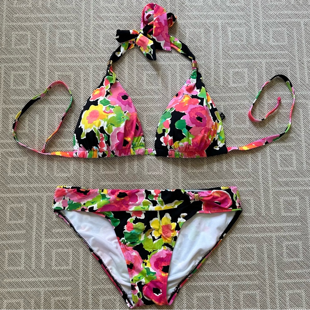 Ralph Lauren Floral Molded Cup Halter Bikini Top & Bottom - Size 10